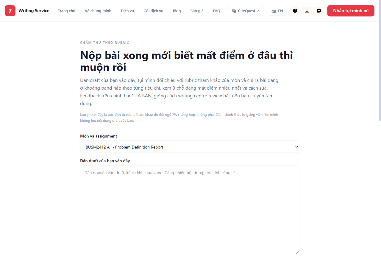 Công cụ chấm thử bài theo rubric của 7WS